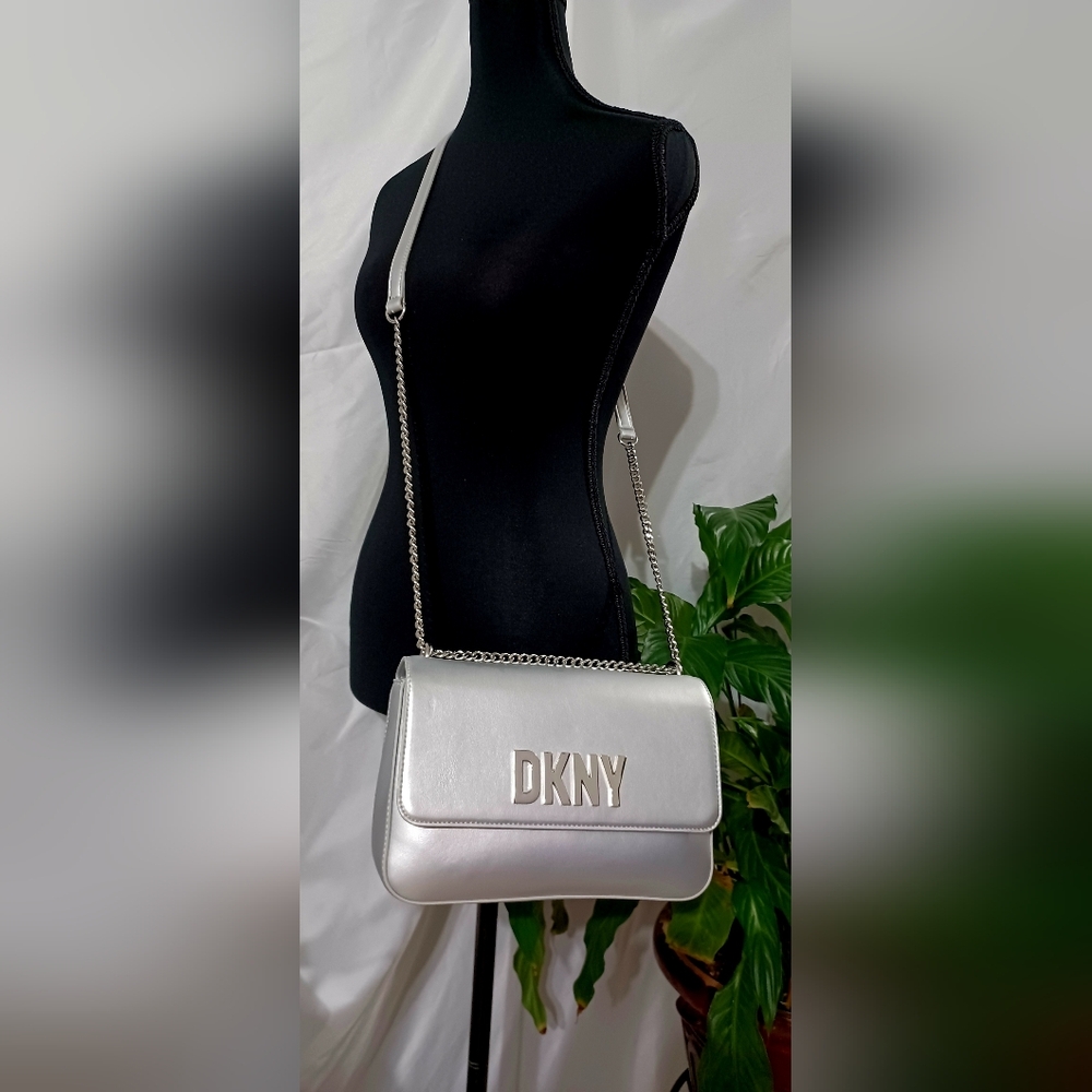 NWOT DKNY Metallic Silver Crossbody Bag